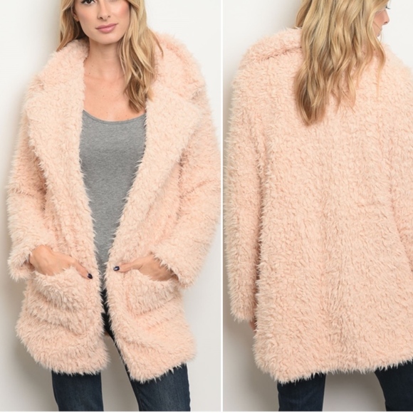 Last 1! BLUSH FAUX FUZZY PLUSH OPEN COAT! - Picture 2 of 8